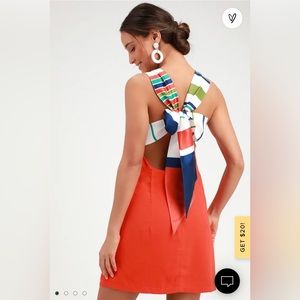 Lulus Orange Red Tie Back Mini Dress XS - like new